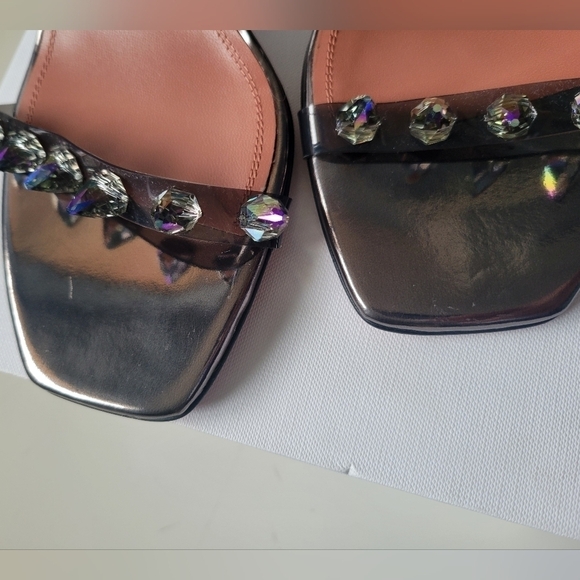 Amina Muaddi Julia Glass Crystal-Spike Clear Sandals Size 9B Dark Grey - Picture 8 of 13